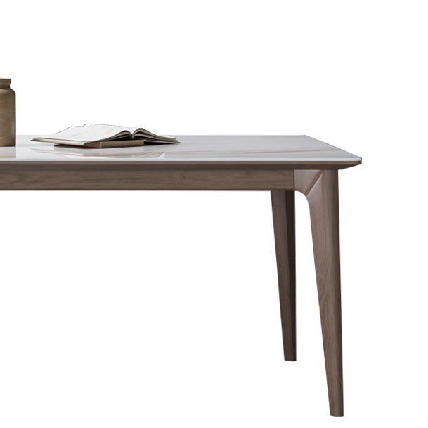 Medieval Modern Sintered Stone Dining Table Rectangle Table with Wooden 4 Legs