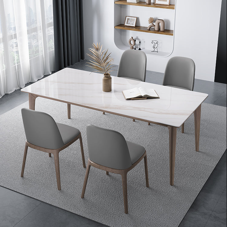 Medieval Modern Sintered Stone Dining Table Rectangle Table with Wooden 4 Legs