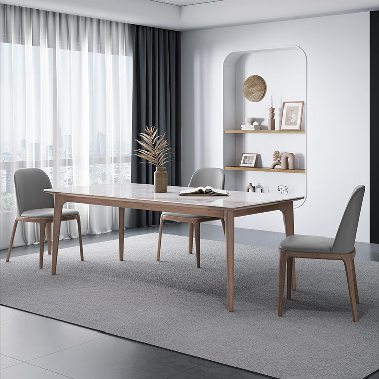 Medieval Modern Sintered Stone Dining Table Rectangle Table with Wooden 4 Legs