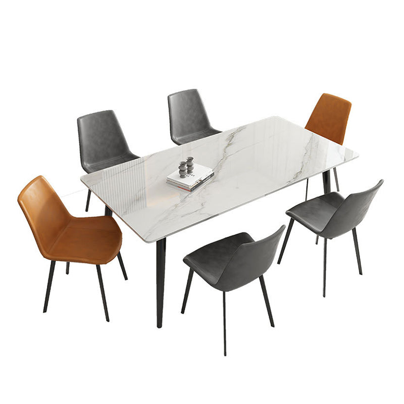 Stone Top Dining Table Rectangle Dining Table with Wood Steel Base in Black