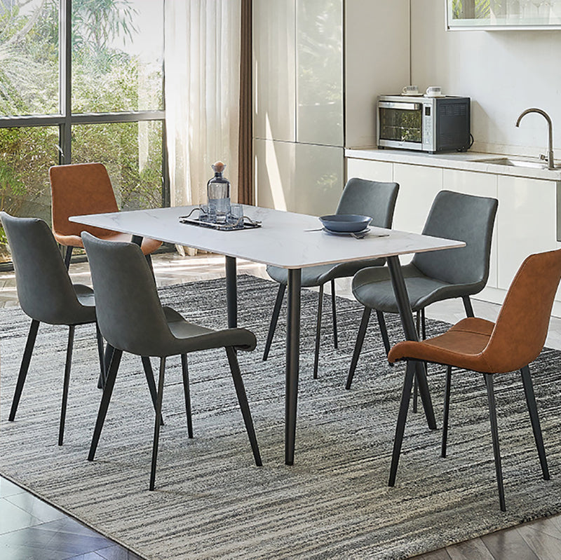 Stone Top Dining Table Rectangle Dining Table with Wood Steel Base in Black