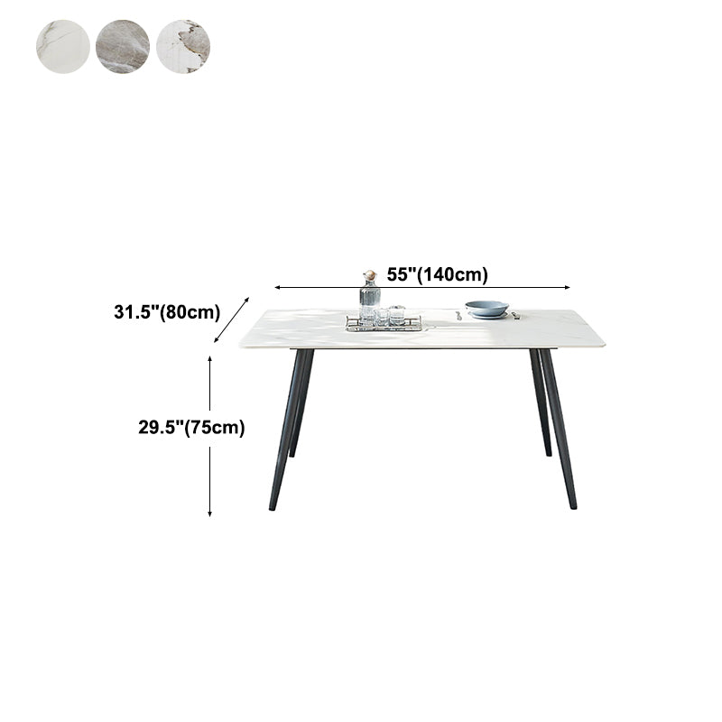 Stone Top Dining Table Rectangle Dining Table with Wood Steel Base in Black