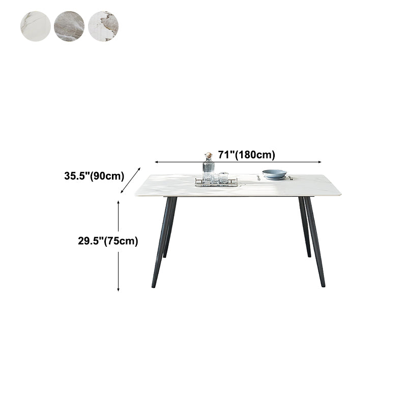 Stone Top Dining Table Rectangle Dining Table with Wood Steel Base in Black
