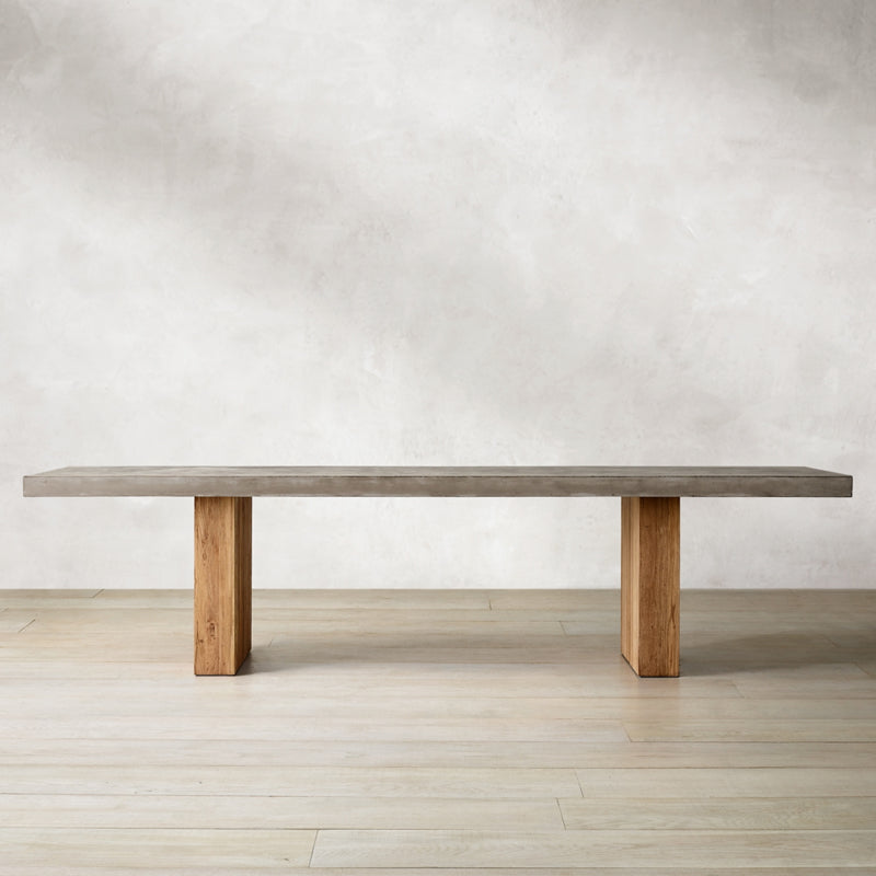 Modern Rectangle Dining table Solid Wood Double Pedestal Table in Grey