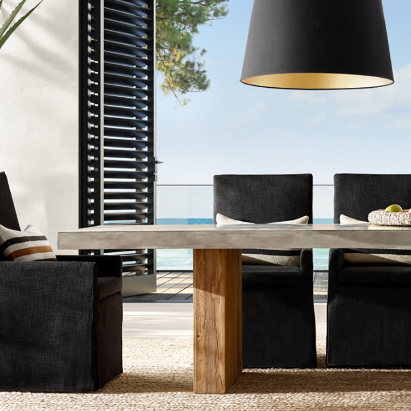 Modern Rectangle Dining table Solid Wood Double Pedestal Table in Grey