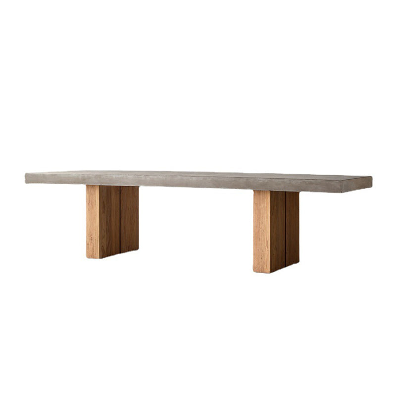 Modern Rectangle Dining table Solid Wood Double Pedestal Table in Grey