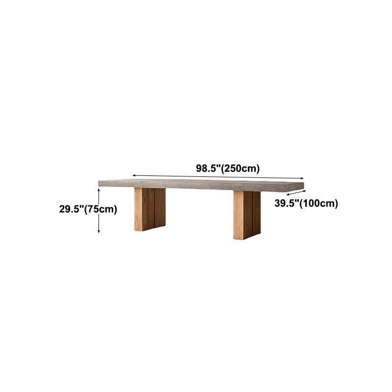 Modern Rectangle Dining table Solid Wood Double Pedestal Table in Grey