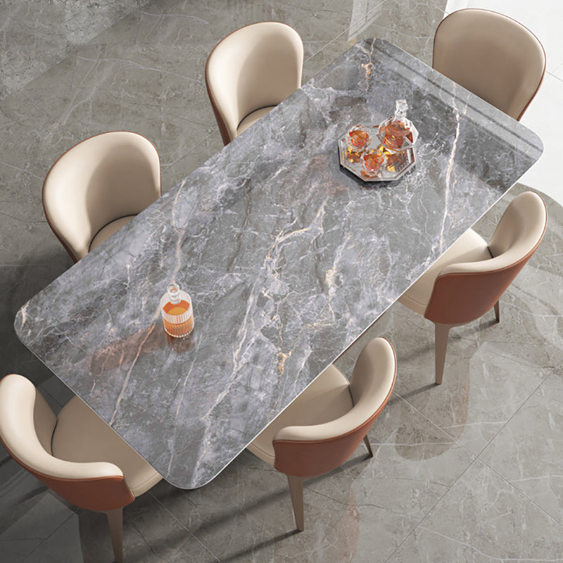 Stone Top Dining Table White Traditional Luxury Table with Pedestal Base
