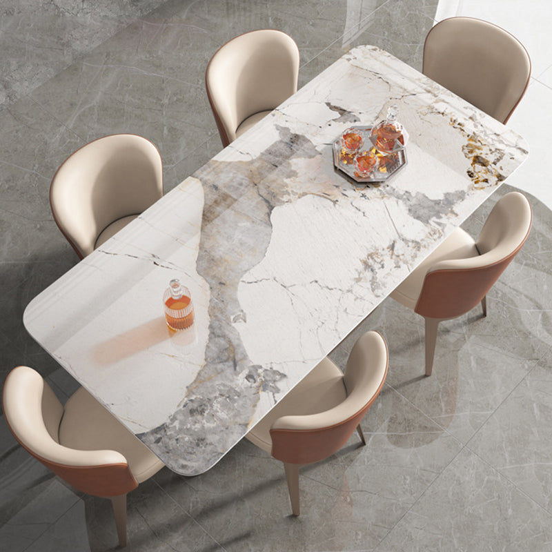 Stone Top Dining Table White Traditional Luxury Table with Pedestal Base