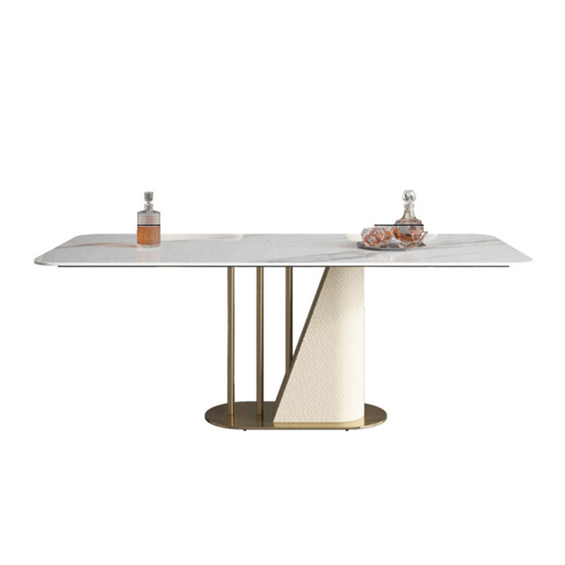 Stone Top Dining Table White Traditional Luxury Table with Pedestal Base