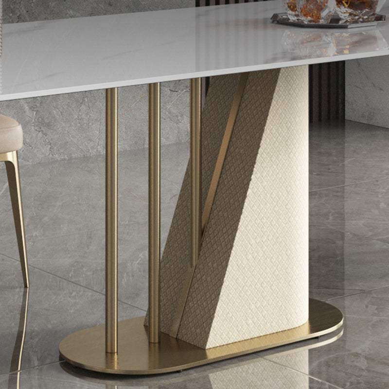 Stone Top Dining Table White Traditional Luxury Table with Pedestal Base