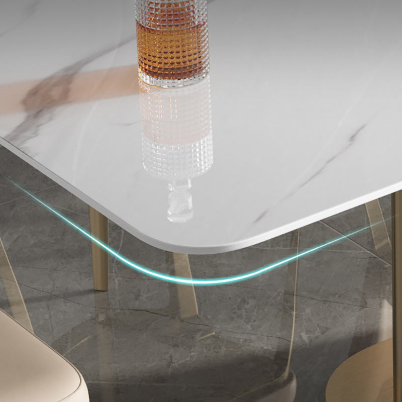 Stone Top Dining Table White Traditional Luxury Table with Pedestal Base