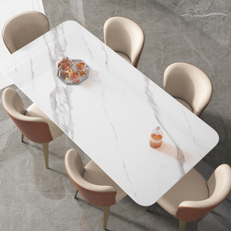 Stone Top Dining Table White Traditional Luxury Table with Pedestal Base