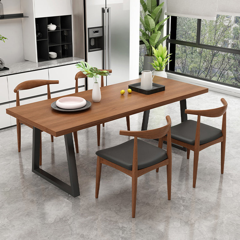 Metal Sled Base Dining Table Modern Solid Wood Top Dining Table in Brown and Black