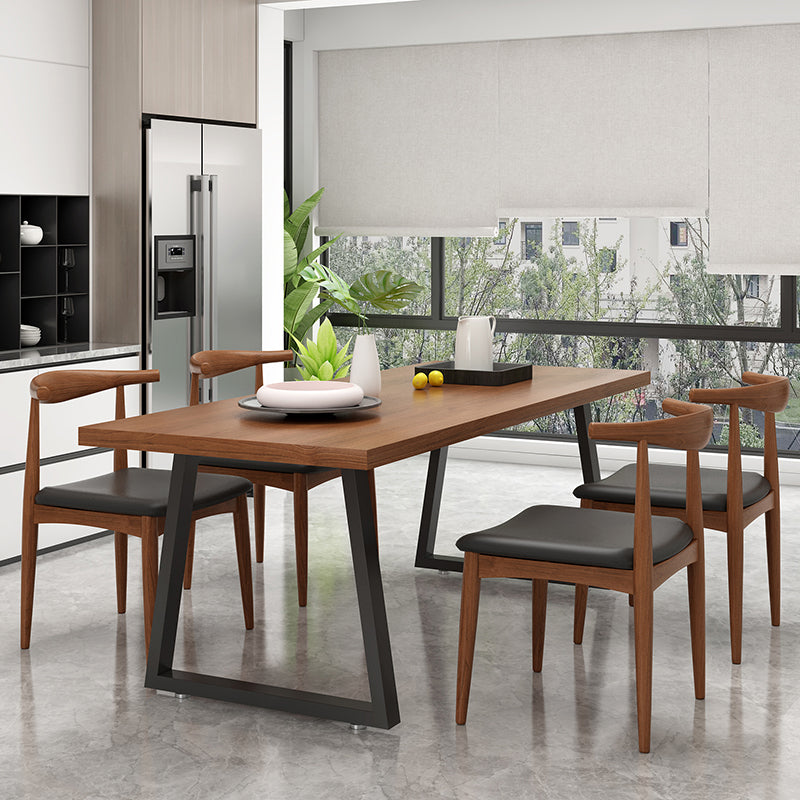 Metal Sled Base Dining Table Modern Solid Wood Top Dining Table in Brown and Black