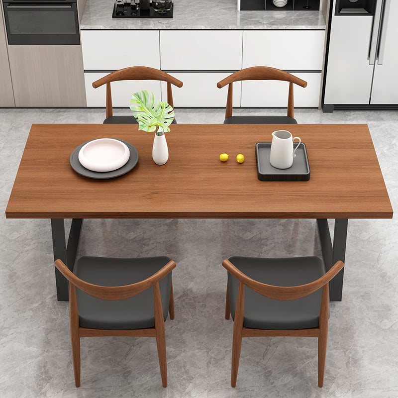 Metal Sled Base Dining Table Modern Solid Wood Top Dining Table in Brown and Black