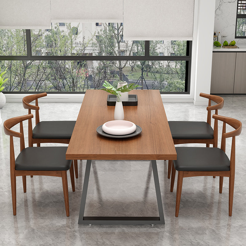 Metal Sled Base Dining Table Modern Solid Wood Top Dining Table in Brown and Black