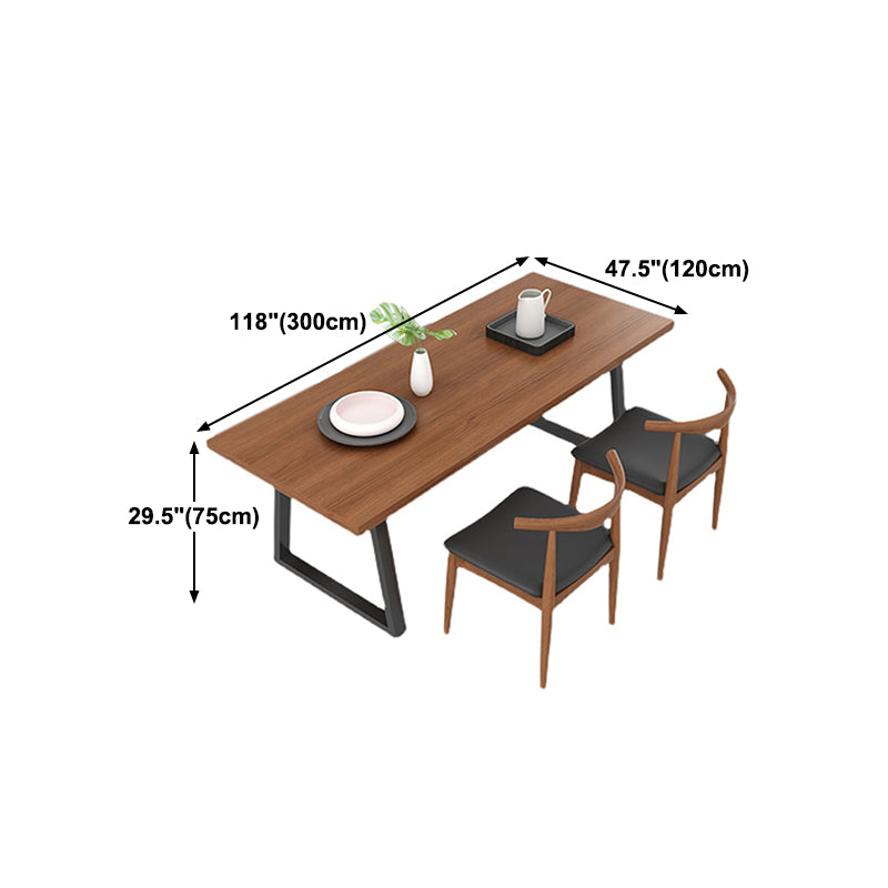 Metal Sled Base Dining Table Modern Solid Wood Top Dining Table in Brown and Black