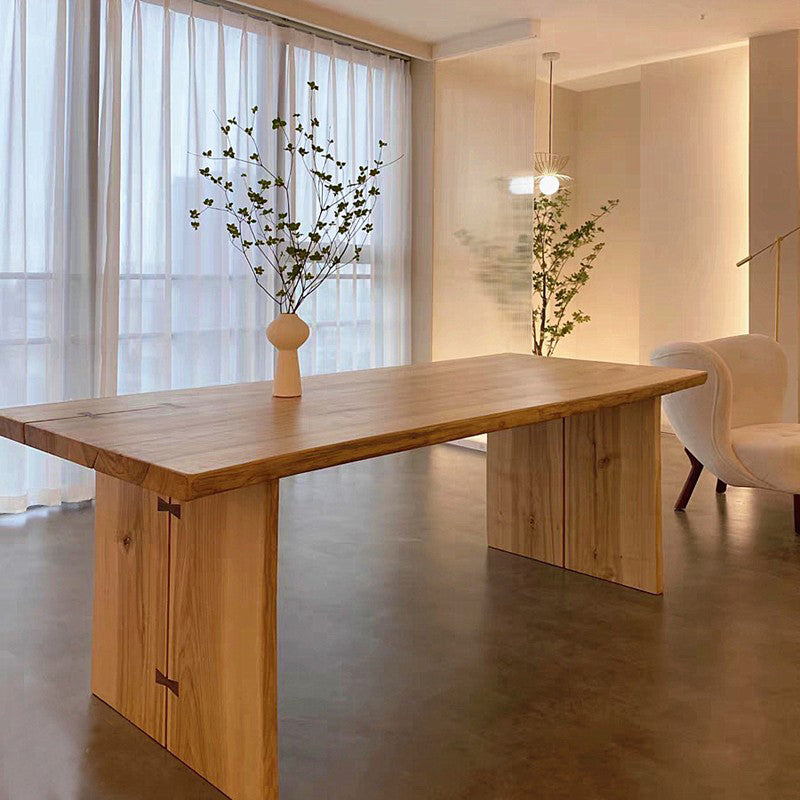 Modern Ash Wood Table for Restaurant Rectangle Kitchen Table with Double Pedestal