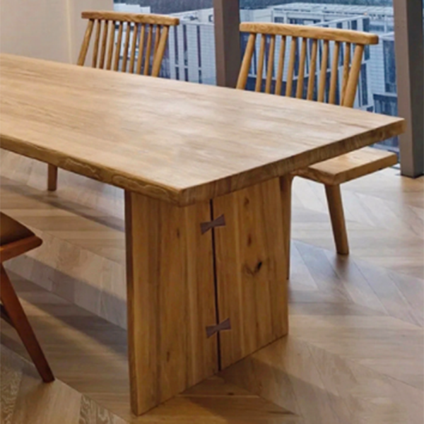 Modern Ash Wood Table for Restaurant Rectangle Kitchen Table with Double Pedestal