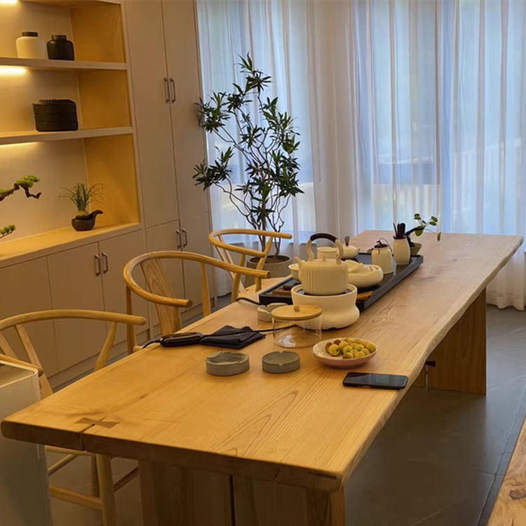 Modern Ash Wood Table for Restaurant Rectangle Kitchen Table with Double Pedestal