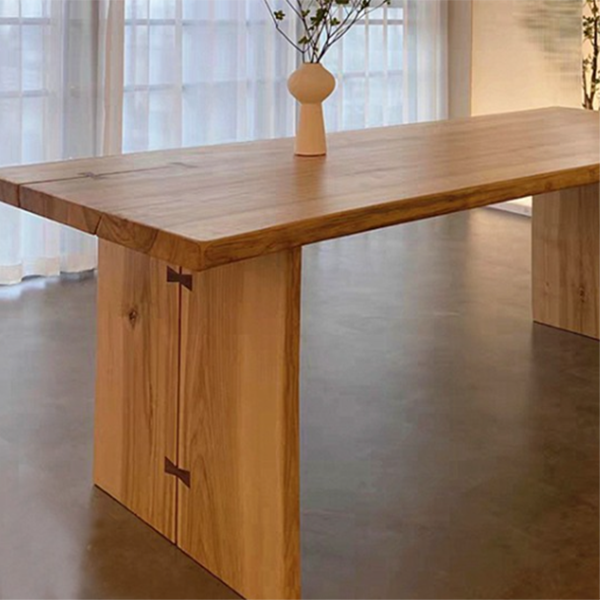 Modern Ash Wood Table for Restaurant Rectangle Kitchen Table with Double Pedestal