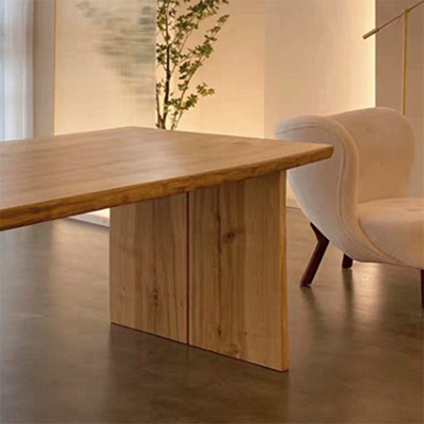 Modern Ash Wood Table for Restaurant Rectangle Kitchen Table with Double Pedestal