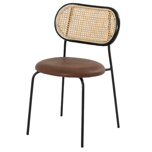 Faux Leather Side Chair Contemporary Cane Back Dining Chair for Indoor