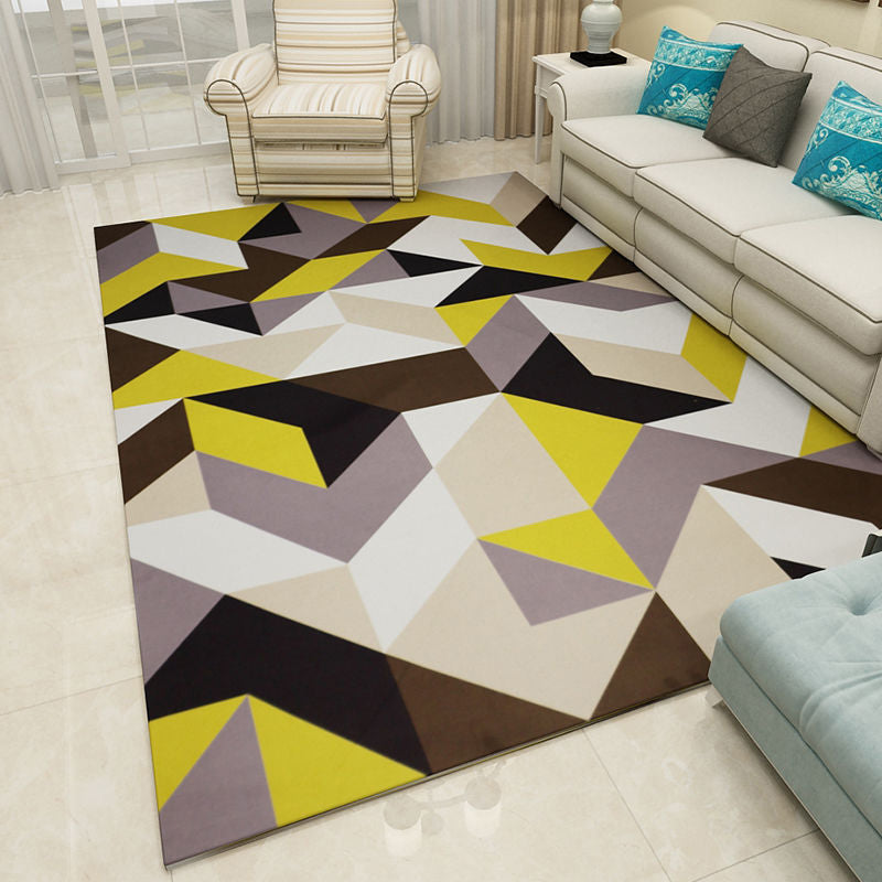 Black Modern Rug Polyester Geometry Print Rug Washable Rug for Home Decor