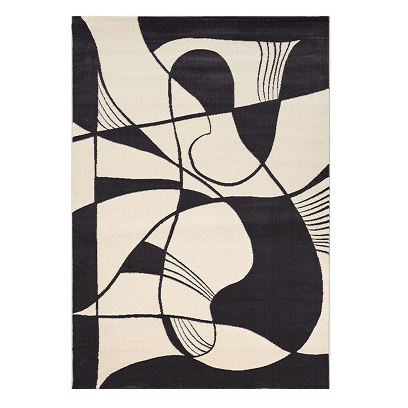 Black Modern Rug Polyester Abstract Color Piece Rug Washable Rug for Living Room