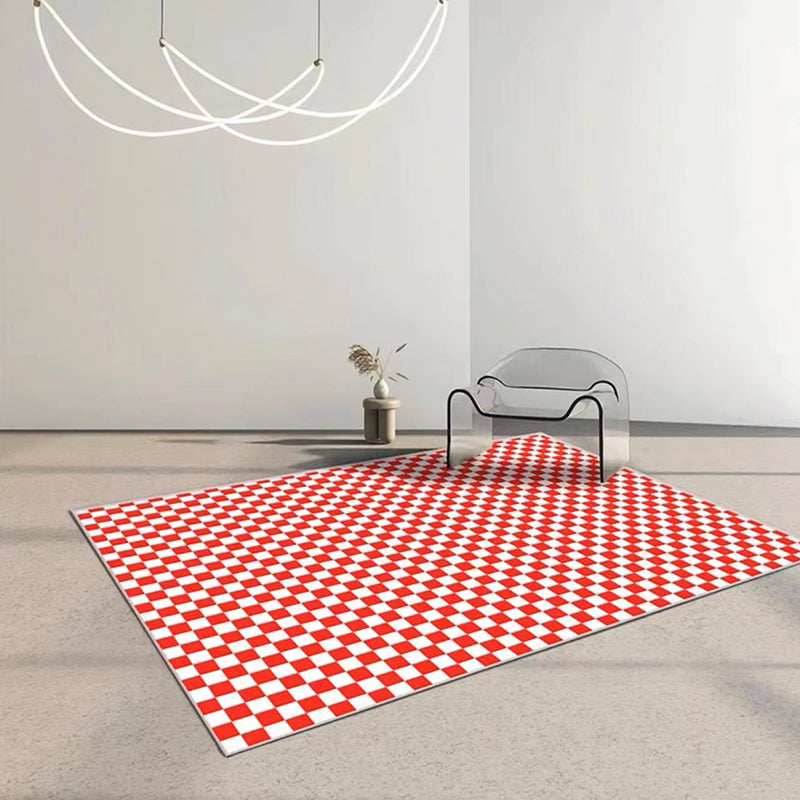 Green Chessboard Print Rug Polyester Simple Rug Washabe Rug for Living Room