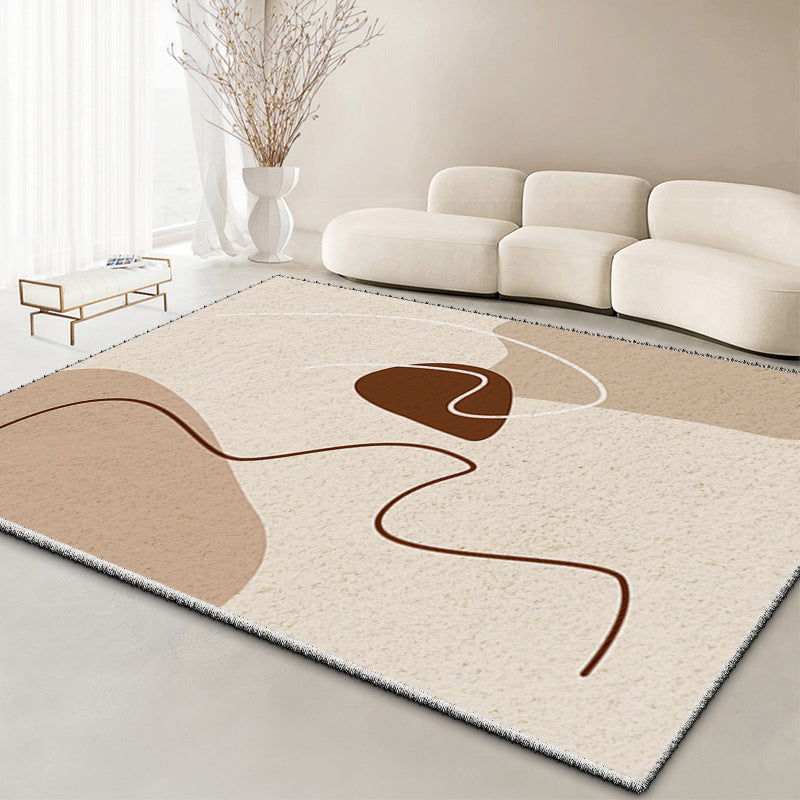 Brown Casual Rug Polyester Abstract Line Rug Non-Slip Backing Rug for Drawing Room