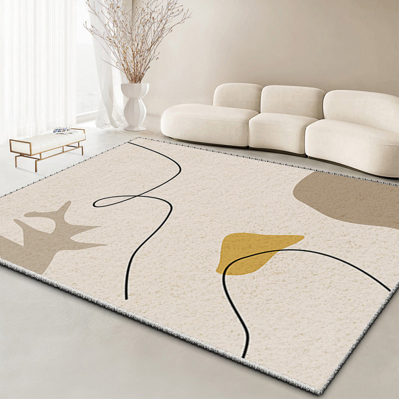 Brown Casual Rug Polyester Abstract Line Rug Non-Slip Backing Rug for Drawing Room