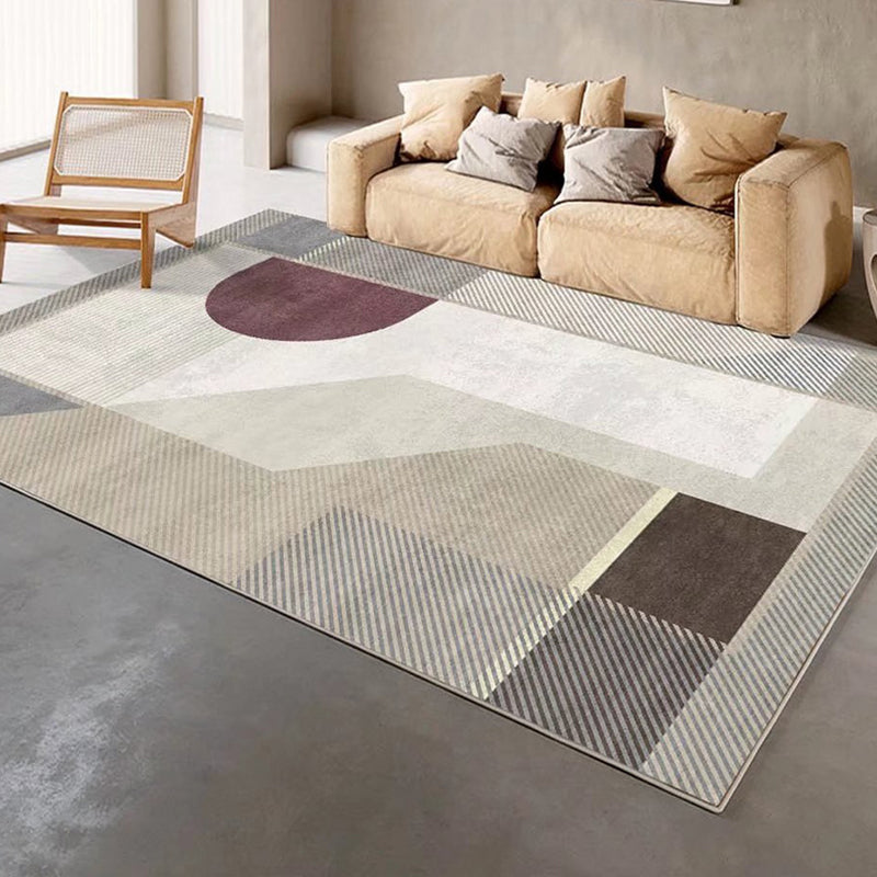 Khaki Simple Rug Polyester Striped Rug Washable Indoor Rug for Drawing Room