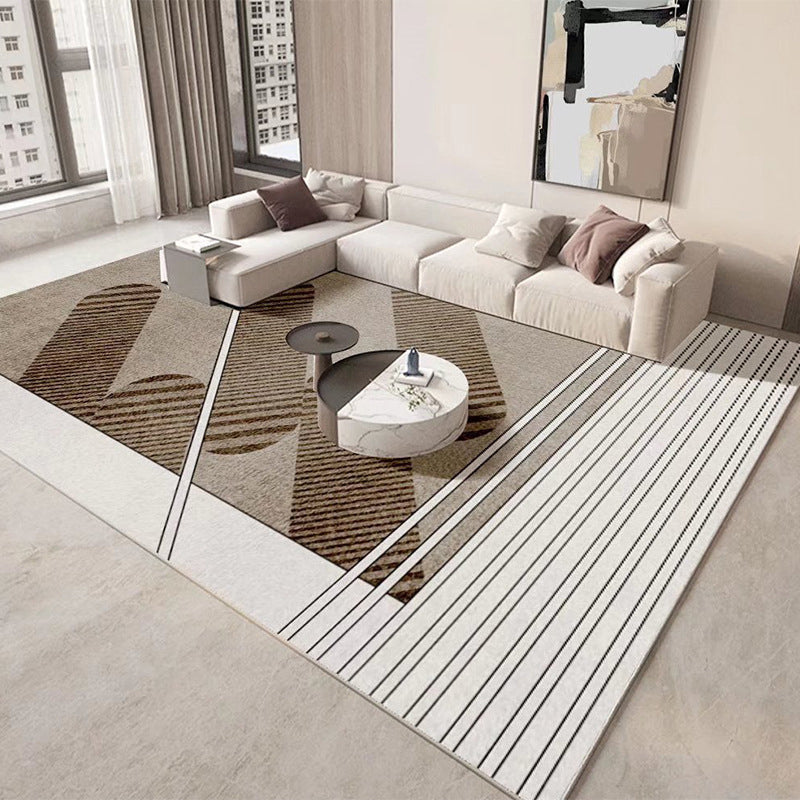 Khaki Simple Rug Polyester Striped Rug Washable Indoor Rug for Drawing Room