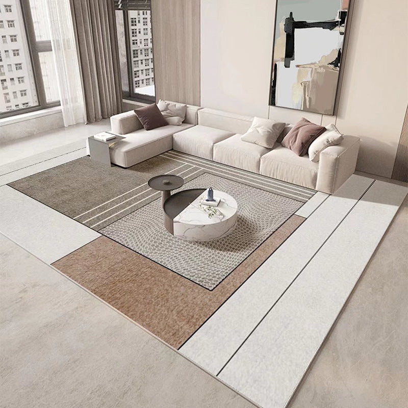 Khaki Simple Rug Polyester Striped Rug Washable Indoor Rug for Drawing Room