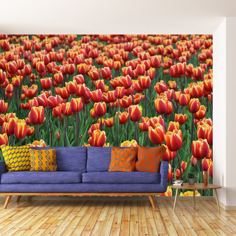 Flower Field Stain Resistant Mural Washable Wallpaper Sitting Room Wall Mural