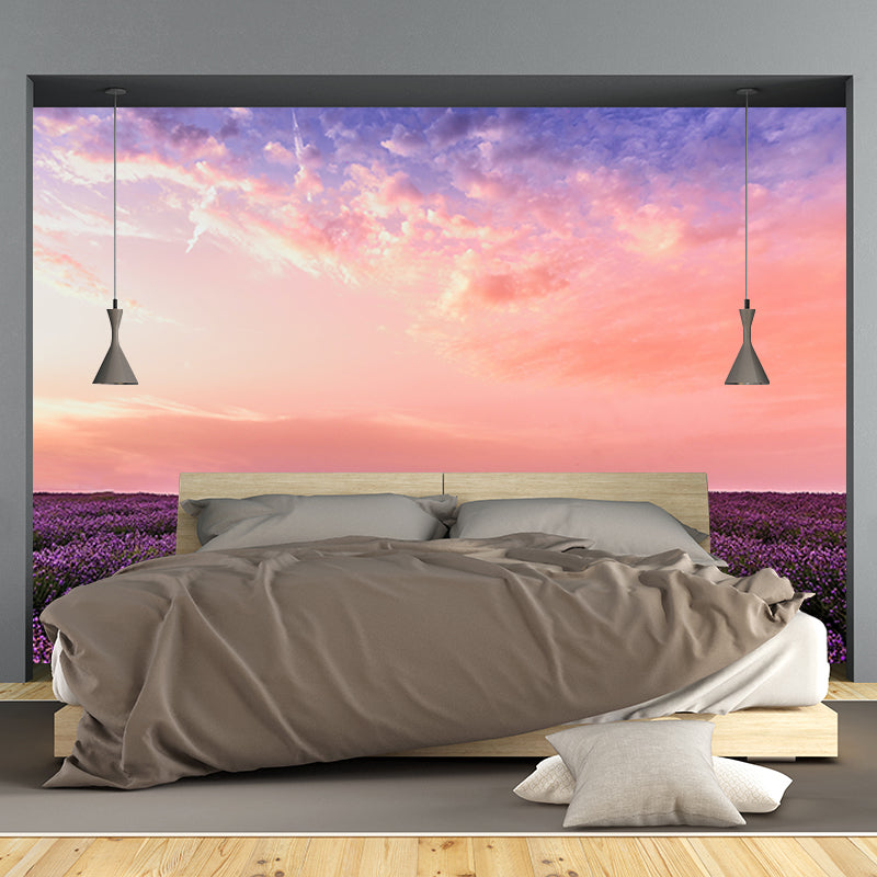Flower Field Stain Resistant Mural Washable Wallpaper Sitting Room Wall Mural