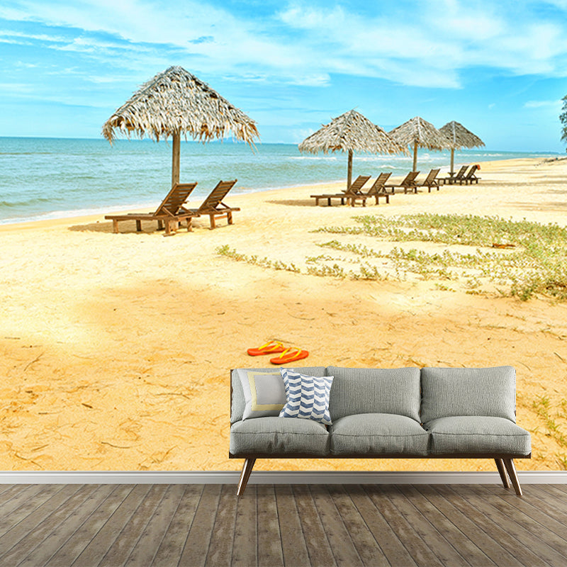 Environment Friendly Resistant Mural Wallpaper Recreational Beach Living Room Wall Mural