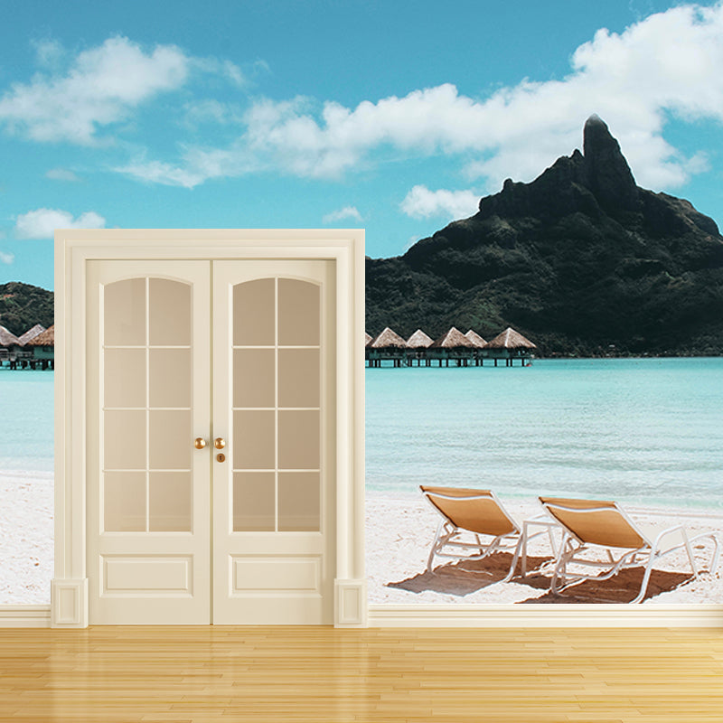 Photography Stain Resistant Wall Mural Recreational Beach Sitting Room Wall Mural
