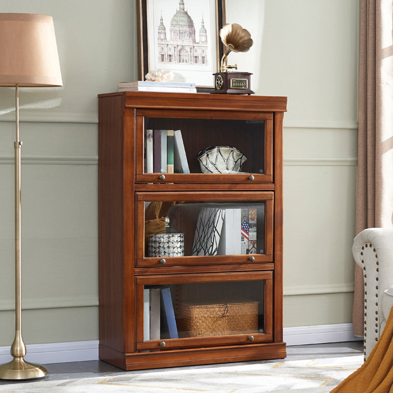 Espresso Shelf Bookcase With Doors Closed Back Shelf for Office