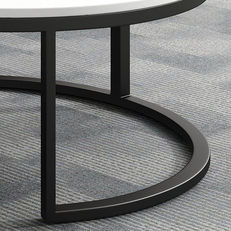 Modern Style Round Black and White Slate Top Nesting Coffee Table