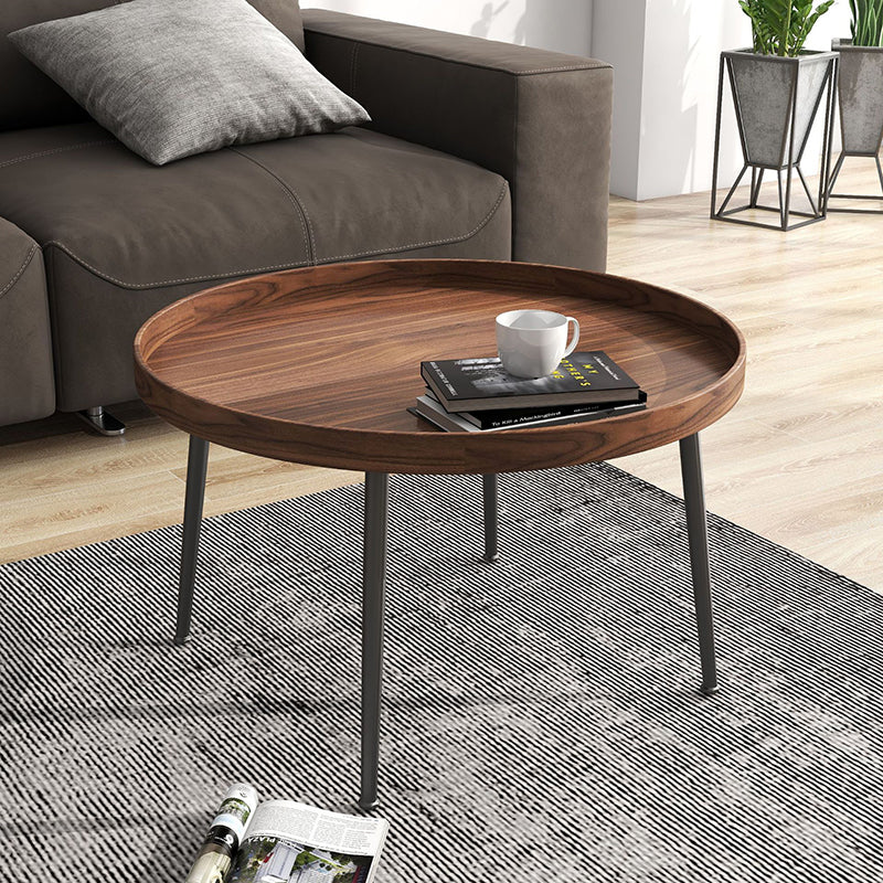 Round Brown/Black Wood Coffee Table 3 Legs Base 2 Nestling Cocktail Table