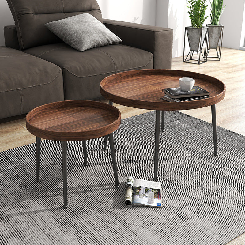 Round Brown/Black Wood Coffee Table 3 Legs Base 2 Nestling Cocktail Table