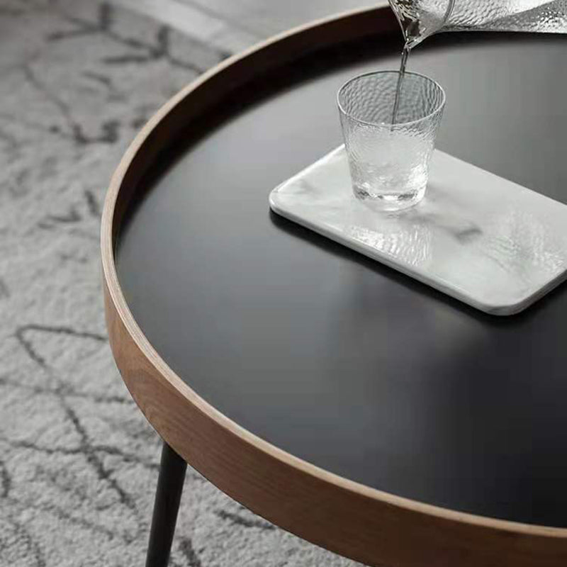 Round Brown/Black Wood Coffee Table 3 Legs Base 2 Nestling Cocktail Table