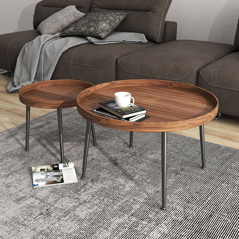 Round Brown/Black Wood Coffee Table 3 Legs Base 2 Nestling Cocktail Table