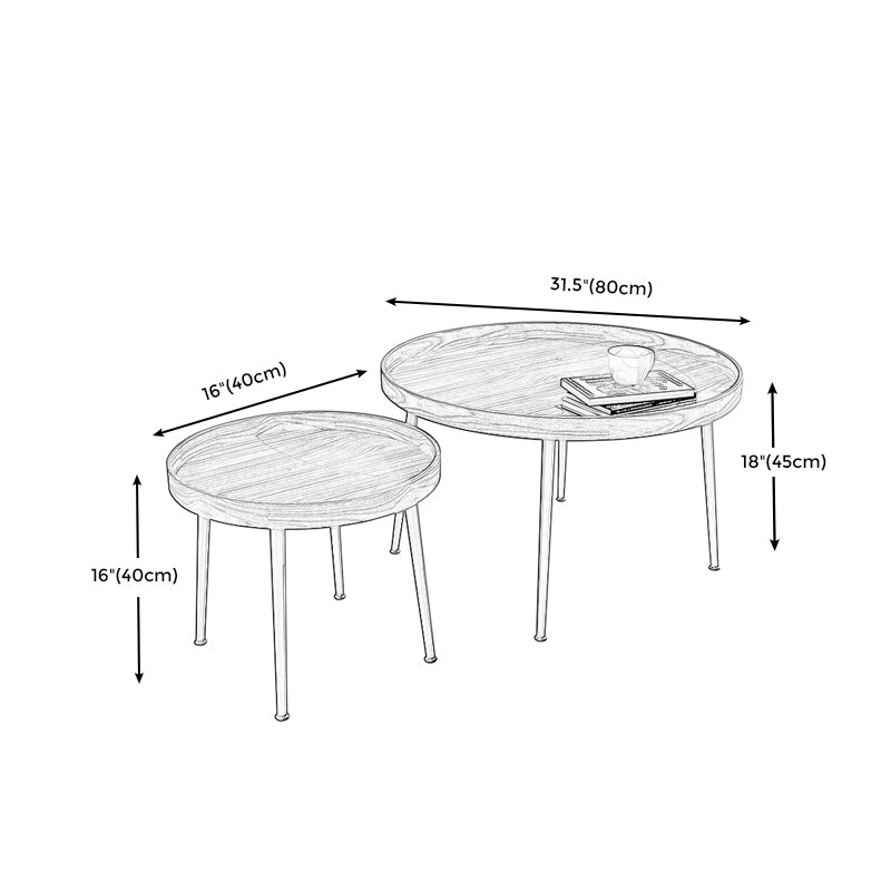 Round Brown/Black Wood Coffee Table 3 Legs Base 2 Nestling Cocktail Table
