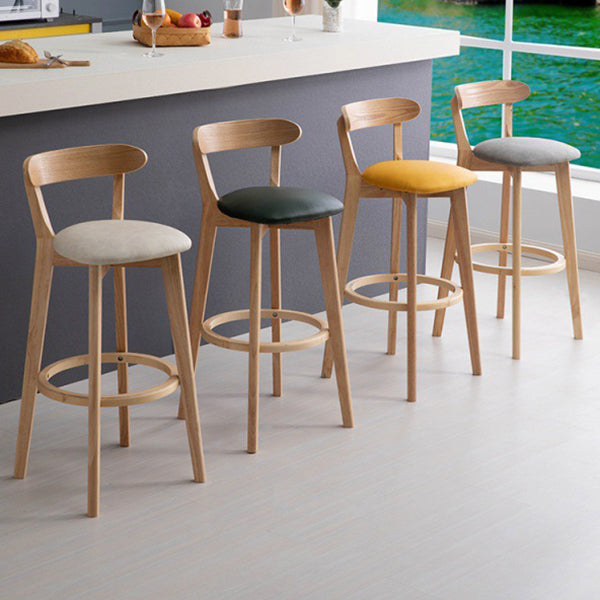 Scandinavian Rubberwood Home Stool Matte Finish Upholstered Bar Stools