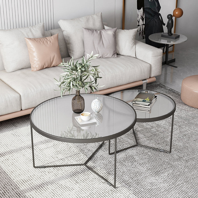 Pedestal Base Iron Coffee Table Included Round 2 Nesting Cocktail Table in Clear