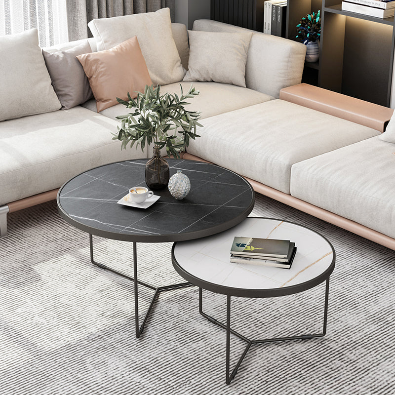 Pedestal Base Iron Coffee Table Included Round 2 Nesting Cocktail Table in Clear